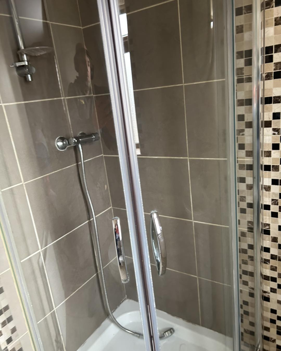 Shower freshly cleaned glass and windows after
