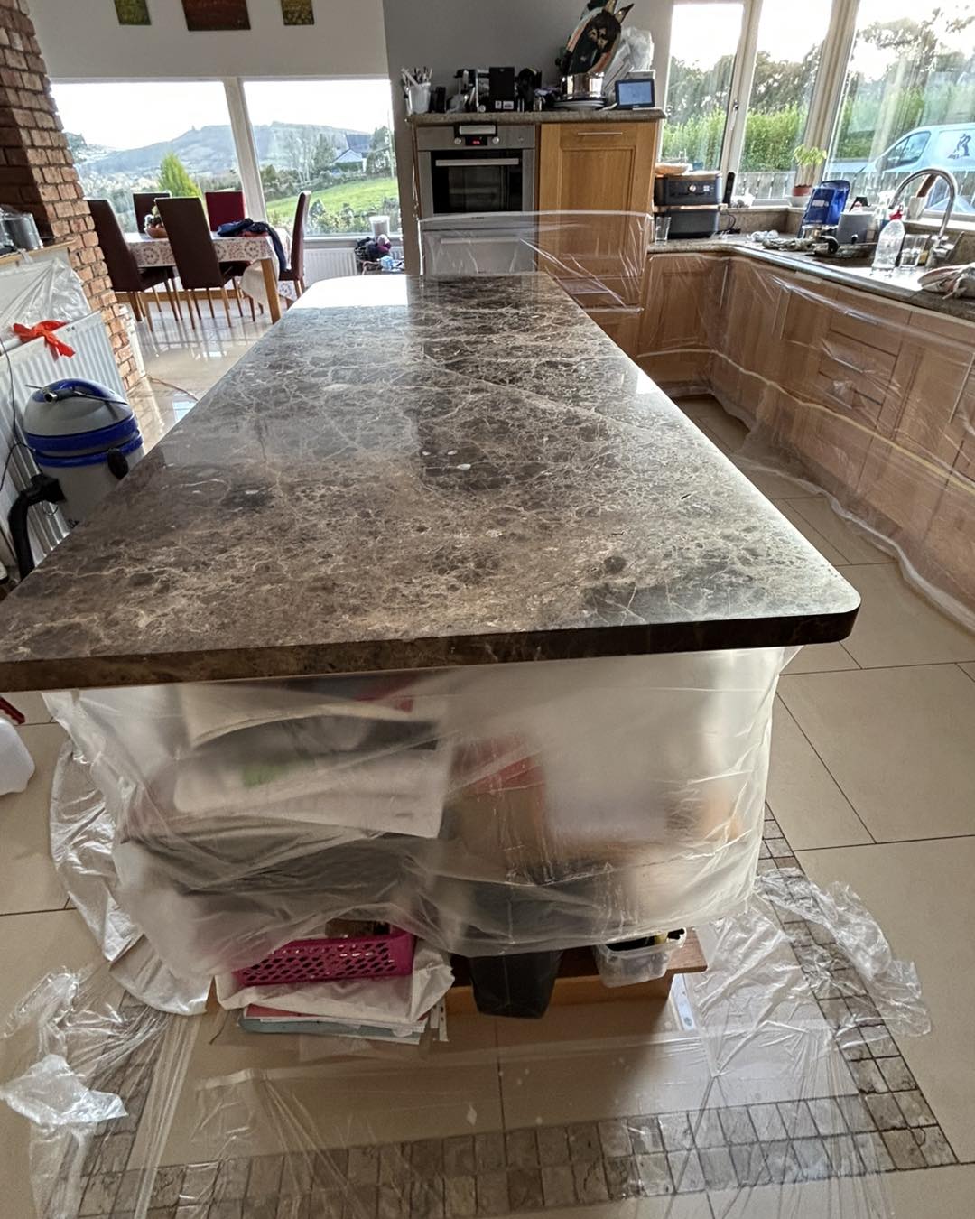 hardtop worktop being prepped for cleaning polishing